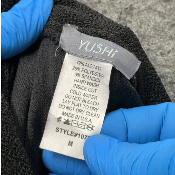 Yushi Textured Asymmetrical Hem Black Dress Sz M Button Detail Slouchy Cowl Neck - Picture 4 of 10